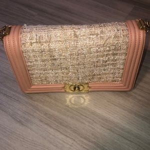 Pink tweed shoulder bag